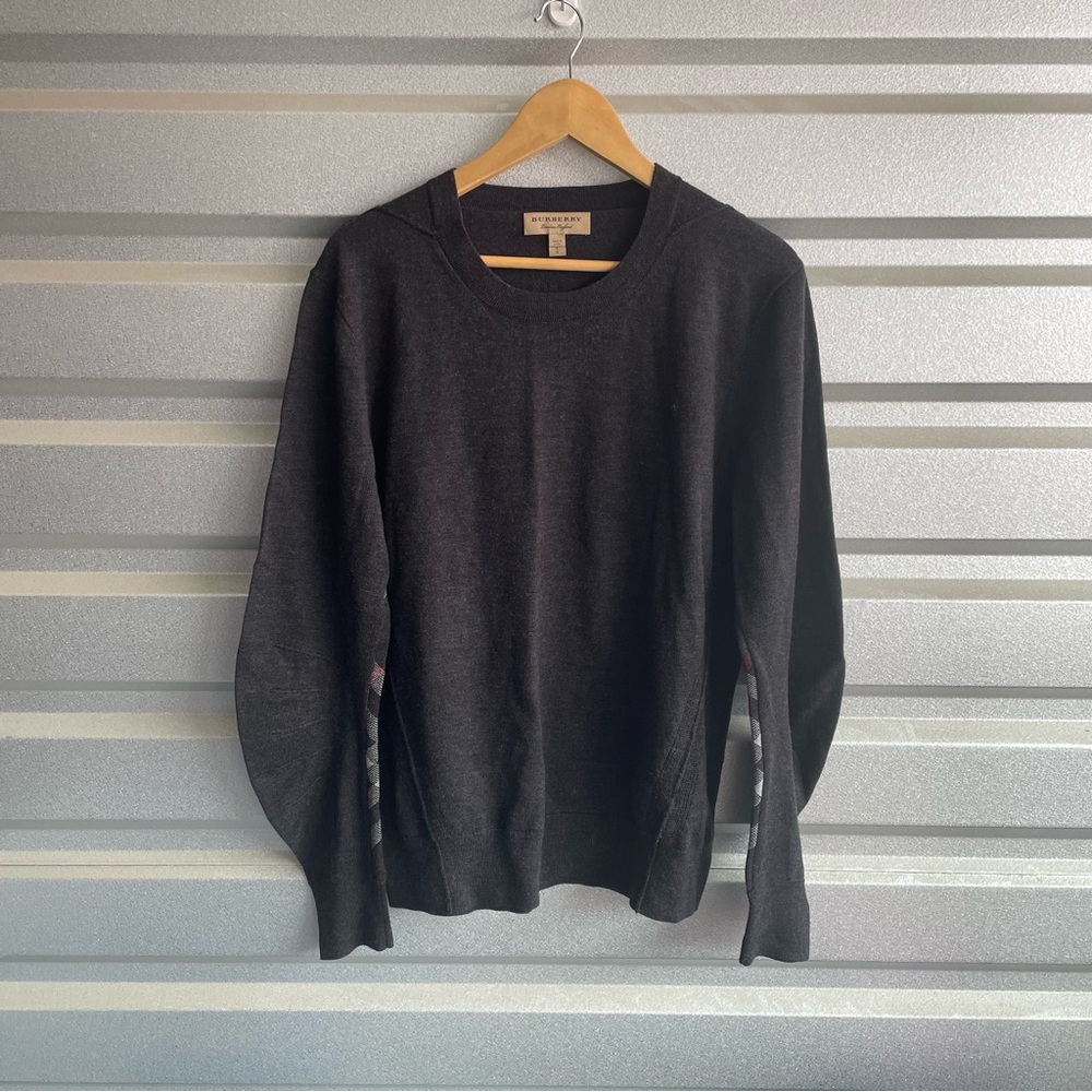 Burberry check detail arm Crewneck wool sweater